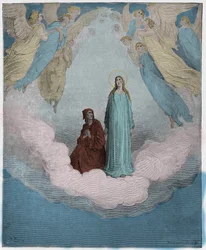 Paradiso, Gesang 21: Die selige Beatrice im siebten Kreis, Illustration aus Die Göttliche Komödie von Dante Alighieri, 1885 (digital kolorierte Gravur)